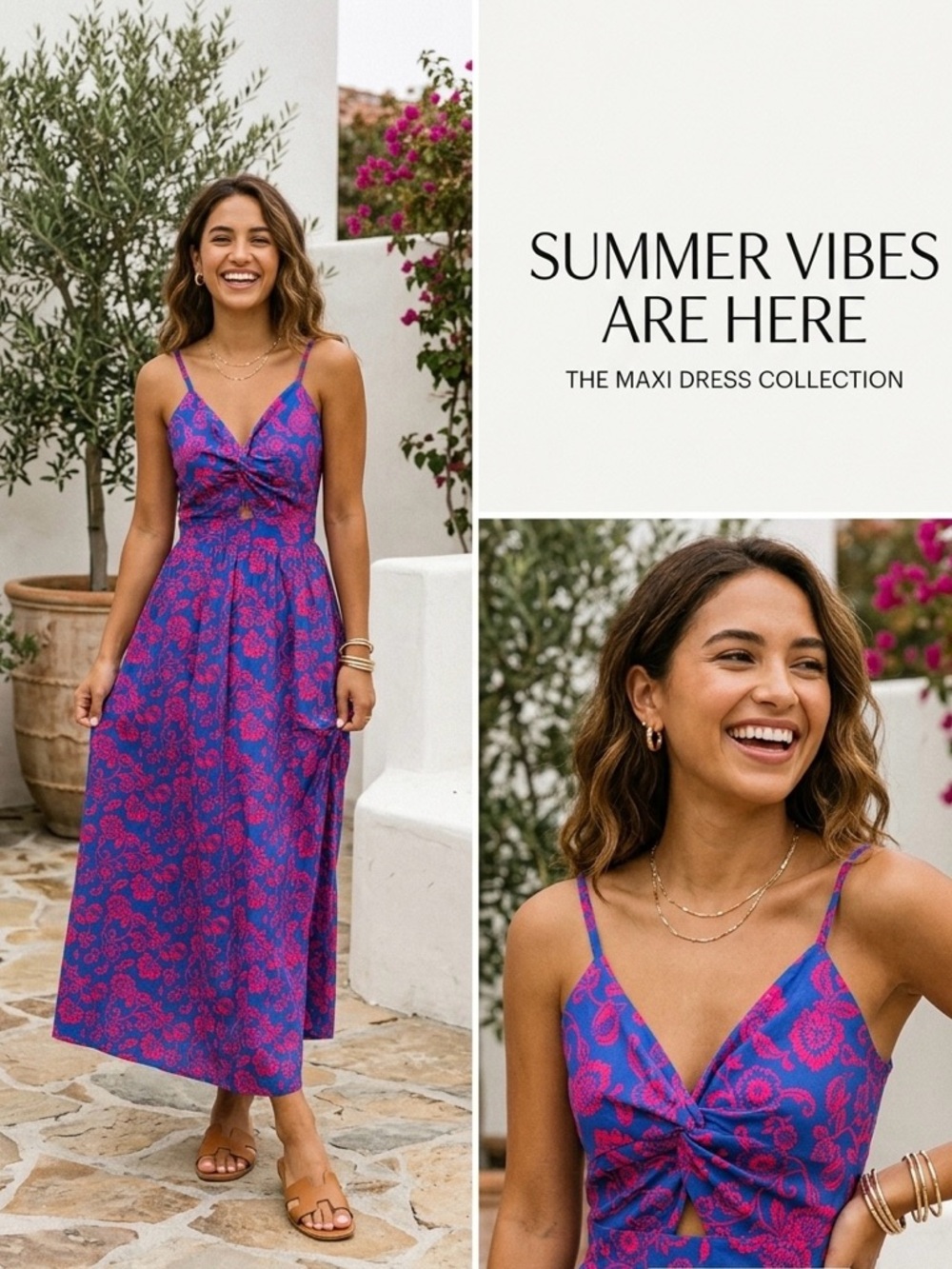 Cupshe Royal Blue Maxi Dress with Fuchsia Floral Print